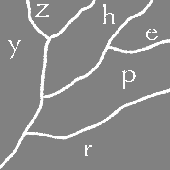 A transparent image with a branching diagram and the letters: PRYHEZ.
