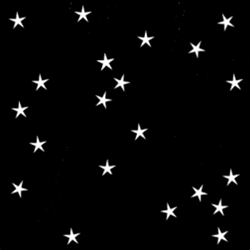 Twenty-one white ceiling stars on a black background.